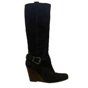 BCBGeneration Women's Black Suede Side Zipper Buckle Wilsa Wedge Boots Size 7M